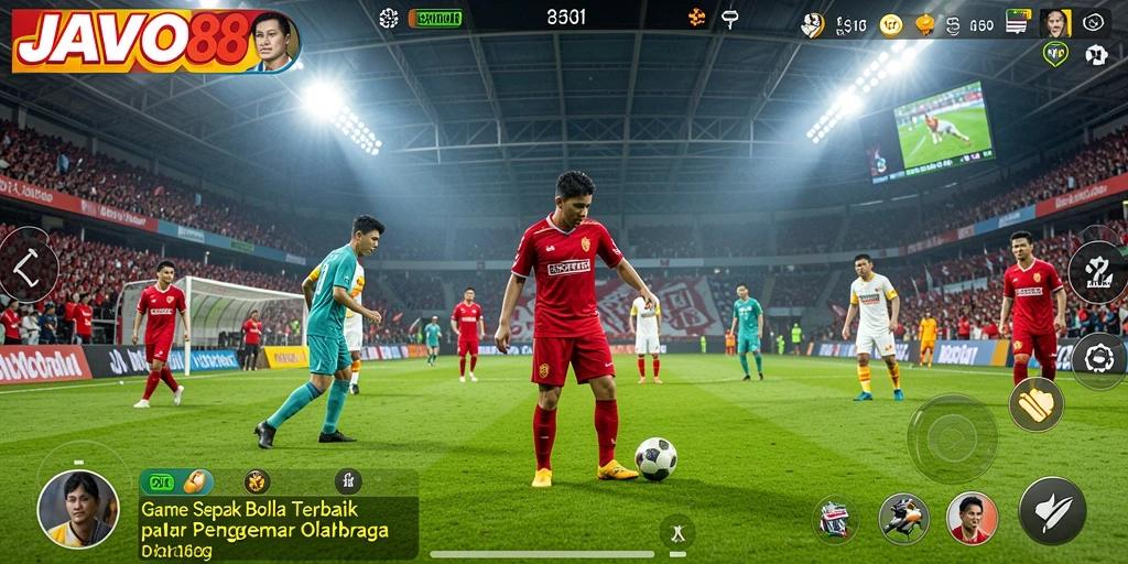 Screenshot menunjukkan aksi seru dalam permainan sepak bola.