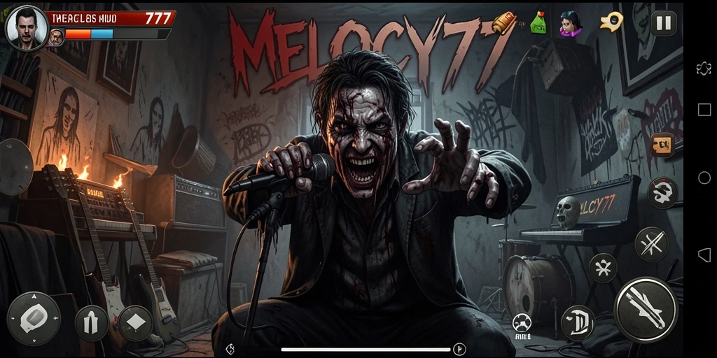 Tampilan gameplay menyeramkan dalam suasana gelap.