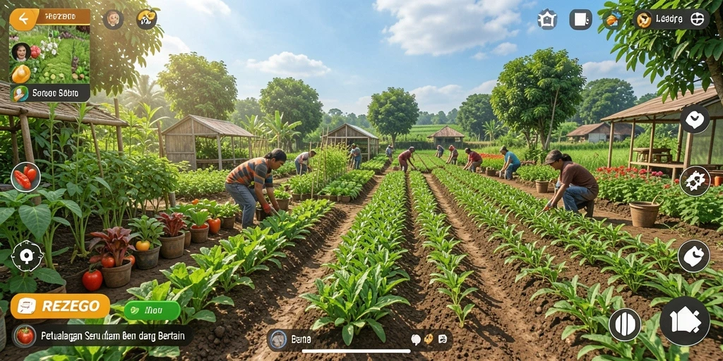 Gameplay seru bertani dalam REZEGO dengan grafik menarik.