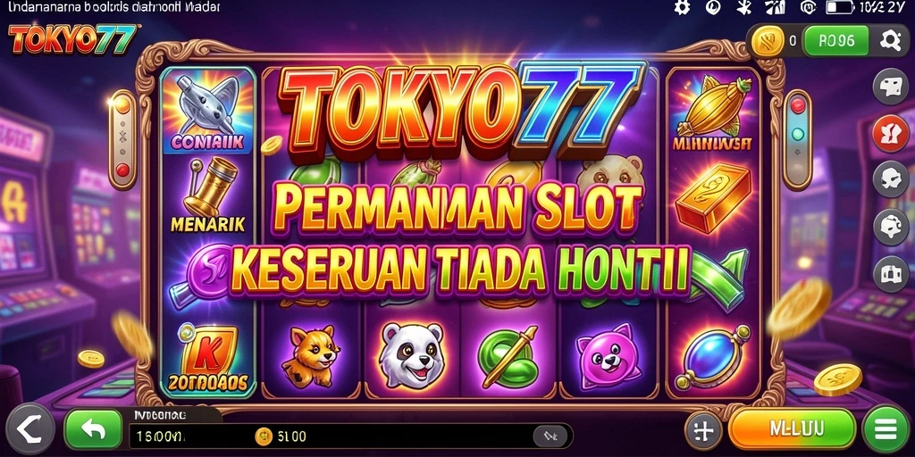 Tampilan gameplay TOKYO77 yang menarik dengan simbol slot warna-warni.